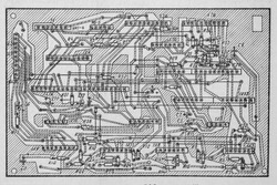 Old radio circuit printed on vintage paper electricity diagram as background for education, electricity industries and repair. Electric radio scheme from USSR, close up