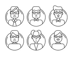 Vector set of 6 icons related to business expert, specialist, customers. Line icons and  design elements