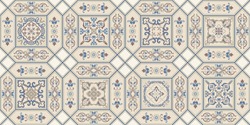 Vintage seamless pattern in Portugal style. Azulejo. Seamless patchwork tile in blue, brown and gray. Endless pattern can be used for ceramic tile, wallpaper, linoleum, textile, web page background.