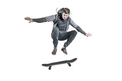 Jumping skateboarder isolated