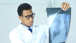 Serious Doctor Examing X-ray of Patient, Lungs and ribcage