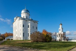Russia. Velikiy Novgorod. St. George's Cathedral of the Yuriev Monastery. Architectural monument of the 12th century.