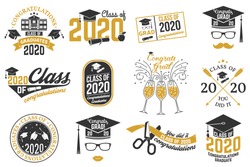 Set of Vector Class of 2020 badges. Concept for shirt, print, seal, overlay or stamp, greeting, invitation card. Typography design- stock vector.