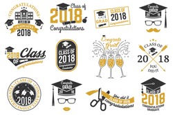 Set of Vector Class of 2018 badges. Concept for shirt, print, seal, overlay or stamp, greeting, invitation card. Typography design- stock vector.