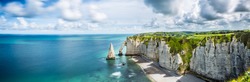 Beautiful Panorama in Etretat France ,Sea, Beach, Coast, Normandy, Atlantic, Ocean, Cliffs, Rocks,