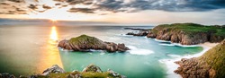 Beautiful Donegal Murder Hole Panorama beach sea view in Ireland ocean Coast. Atlantic cliffs and rocks. Beautiful landscape nature.