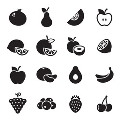 Fruit icons set. Black on a white background
