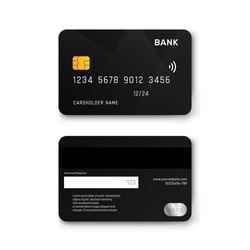 Realistic black plastic debit card vector design.