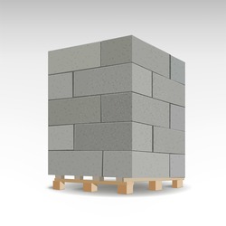 Aerated concrete block, modern building material wall, the air with concrete and lime. Isolated Foam concrete on pallets. vector illustration