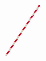 Red striped paper straw isolated on white background (Clipping Paths Included)