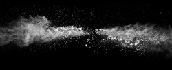 Abstract white powder explosion isolated on black background. High resolution texture