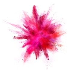 Explosion of coloured powder isolated on white background. Abstract colored background