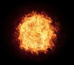 Fire ball with free space for text. isolated on black background