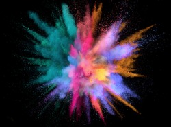 Colorful abstract powder background with color spectrum, isolated on black background