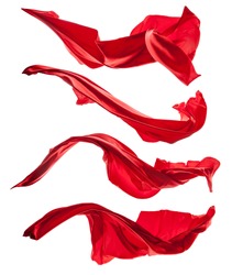 Isolated shots of freeze motion of red satins, isolated on white background