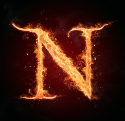 Burning fire letter isolated on black background