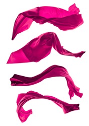 Isolated shot of freeze motion of pink silk, isolated on white background