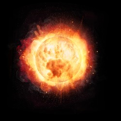Abstract fire ball explosion like the Sun concept, isolated on black background