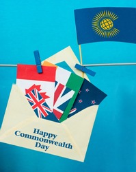 Flag of the Commonwealth of Nations (CIS), envelope with  countries flags. Commonwealth Day card
 