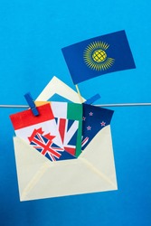 Flag of the Commonwealth of Nations (CIS), envelope with countries flags. Commonwealth Day card 