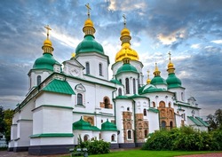 Beautiful Saint Sophia Cathedral in Kiev after a brief rain show