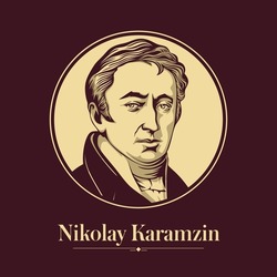 Vector portrait of a Russian writer. Nikolay Karamzin was a Russian Imperial historian, romantic writer, poet and critic. He is best remembered for his fundamental History of the Russian State, a 12-v