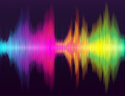 Abstract background. Digital energy sound music equalizer with colored rainbow lights backdrop. Good for poster, flyer, banner. Vector illustration.