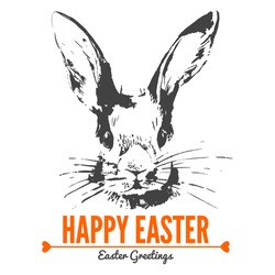 Card with sketch Easter rabbit. Hand drawn illustration 