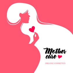 Beautiful pregnant profile mother silhouette. Woman vector illustration. Happy Mothers Day card
