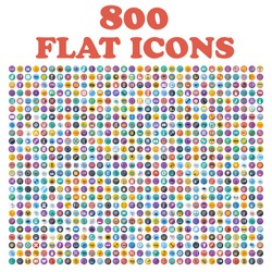 Set of 800 flat icons, for web, internet, mobile apps, interface design: business, finance, shopping, communication, fitness, computer, media, transportation, travel, easter, christmas, summer, device