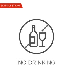 No Drinking Thin Line Vector Icon. Flat Icon Isolated on the White Background. Editable Stroke EPS file. Vector illustration.