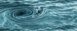 closeup of a water vortex from above, view into the abyss, symbolic concept for gloomy future with copy space, symbol for economic crisis, climate disaster, debt spiral or other calamities 