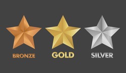 Gold Silver and Bronze star set vector illustration