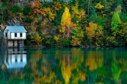 beautiful landscape with lake in autumn 