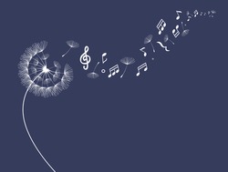 Flying dandelion seeds with music note icon, vector illustration