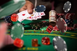Casino Poker Game with Accessories at the Game Table