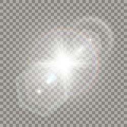 White star explosion with flare effect. Transparent glares, particles and rainbow naturally looking like camera distortion.