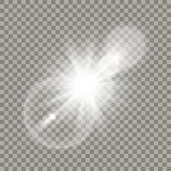 White lens flare effect. Transparent halo, glares and particles. Realistic light elements.