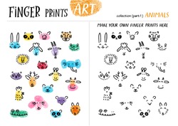 Finger prints art. The task teaches your kids how to make different animals. Collection in vector. Animals. Part 1.