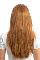 Red hair model back showing her long ginger hair