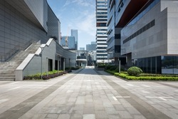 Alley with office buildings in modern