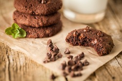 Double chocolate chip cookies with mint and coconut milk