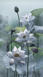 White lotus flower in lake with small dragonfly on lotus