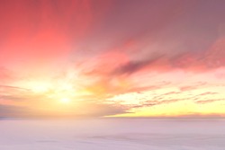 Majestic winter sunset over the Chudskoy lake. Estonia.