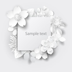 Paper art flowers background. Paper cut. Vector stock.