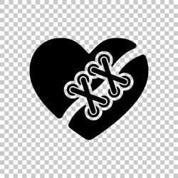 Broken and patched heart. Black symbol on transparent background