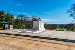 The marks in the pavement show the timeless respect of a Marine Corps Soldier guard given to the Tomb of the Unknown Soldier in Washington DC's Arlington National Cemetery.