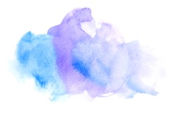 Vector rectangular blue watercolor drop. Abstract art hand paint isolated on white background. Watercolor stains. Watercolor banner 