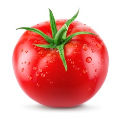 Tomato. Tomato with drops isolated. With clipping path. Full depth of field.