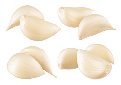 Garlic cloves. Garlic isolated. Garlic cloves on white. Collection.